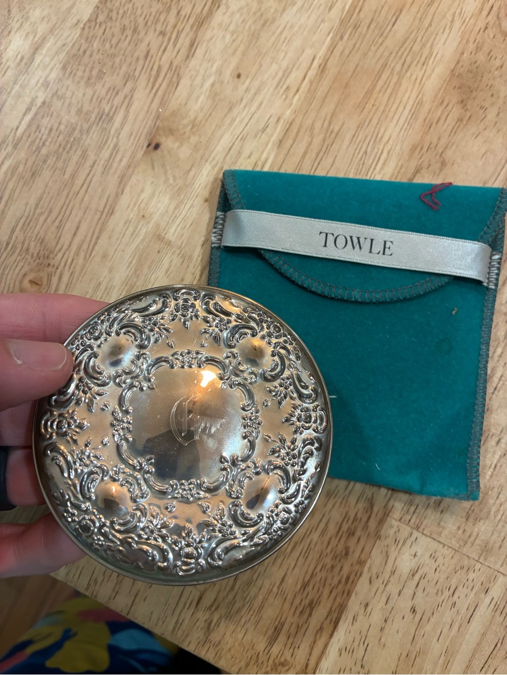 Towle Sterling Silver Repousse Mirror with Pouch Antique